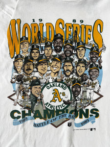 Vintage 1989 Oakland Athletics 'Battle of the Bay' World Series CHAMPS T-Shirt Sz. L
