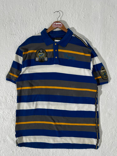 Vintage Y2k Coogi Blue Striped Polo Shirt Sz. 3XL