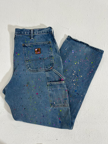 Vintage Paint Splatter Denim Blue Carhartt Double Knee Pants Sz. 36 x 32