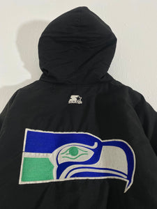 Vintage 1990's RARE Black Seattle Seahawks STARTER Parka Jacket Sz. L