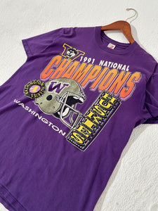 Vintage 1990 University of Washington UW Huskies 1991 National Champs T-Shirt Sz. L