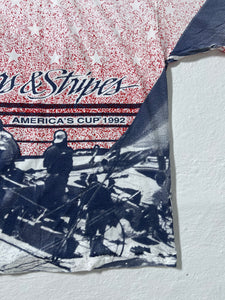 Vintage 1992 AOP Sailing Stars and Stripes America's Cup T-Shirt Sz. XL