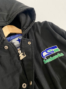Vintage 1990's RARE Black Seattle Seahawks STARTER Parka Jacket Sz. L