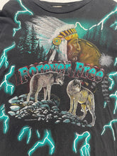 90s USA Thunder Forever Free Wolf Native Lightning AOP Tshirt SZ L