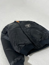 RARE PADS Vintage 1990s Oakland Raiders Satin 'SPELL-OUT' Starter Jacket Sz. XL