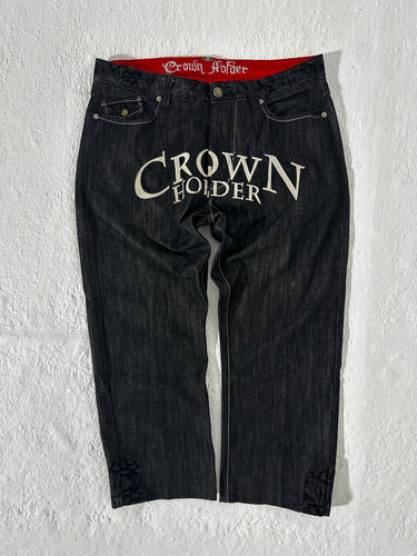 Vintage Y2K Crown Holder Chain Stitch Embroidery 38x30