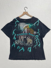 90s USA Thunder Forever Free Wolf Native Lightning AOP Tshirt SZ L