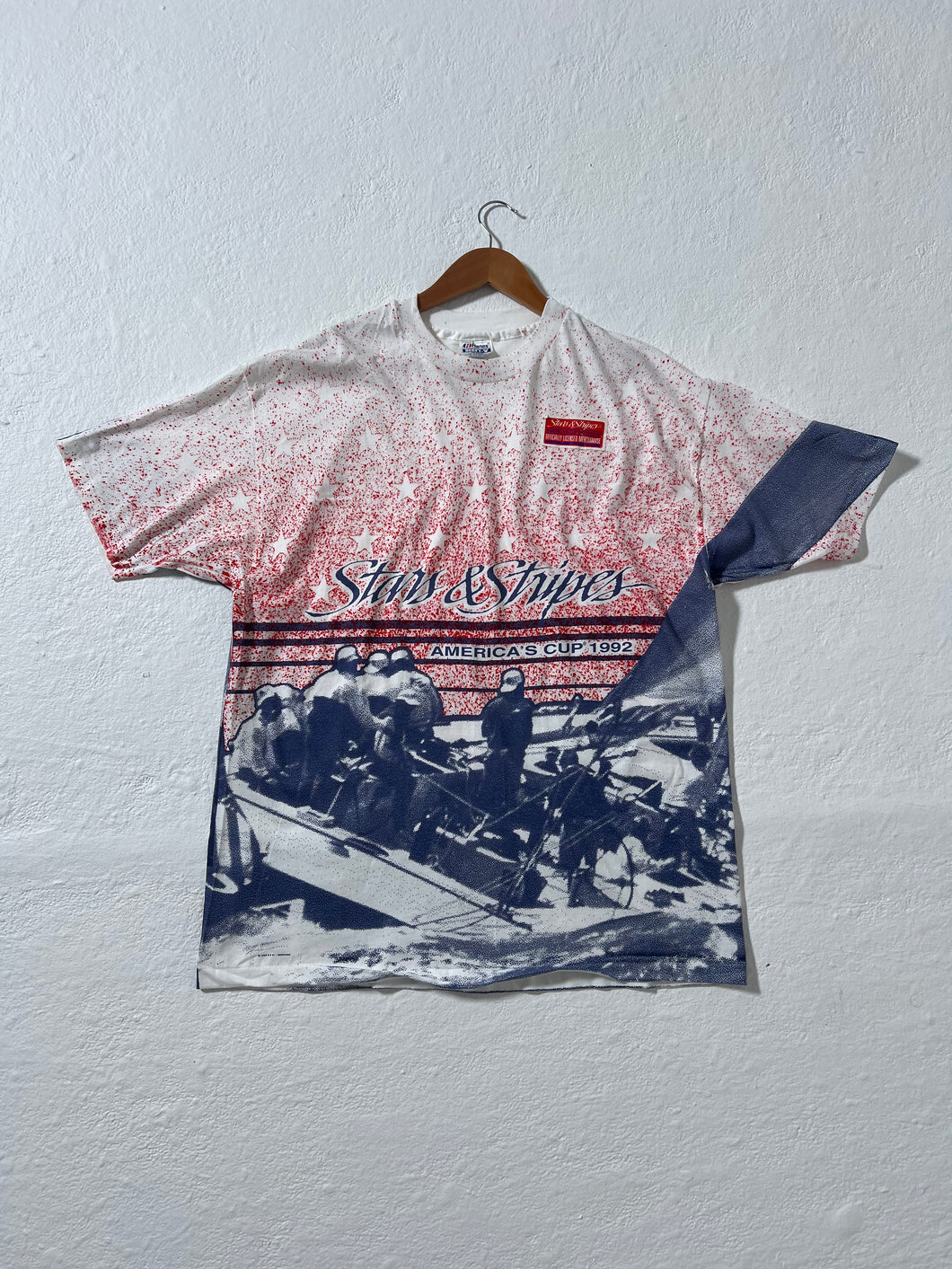 Vintage 1992 AOP Sailing Stars and Stripes America's Cup T-Shirt Sz. XL