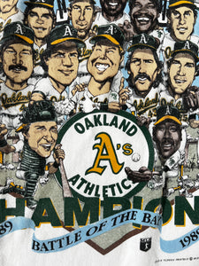 Vintage 1989 Oakland Athletics 'Battle of the Bay' World Series CHAMPS T-Shirt Sz. L