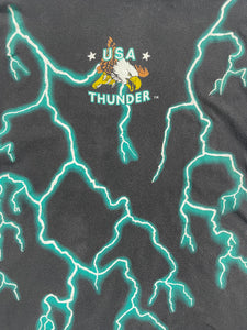 90s USA Thunder Forever Free Wolf Native Lightning AOP Tshirt SZ L