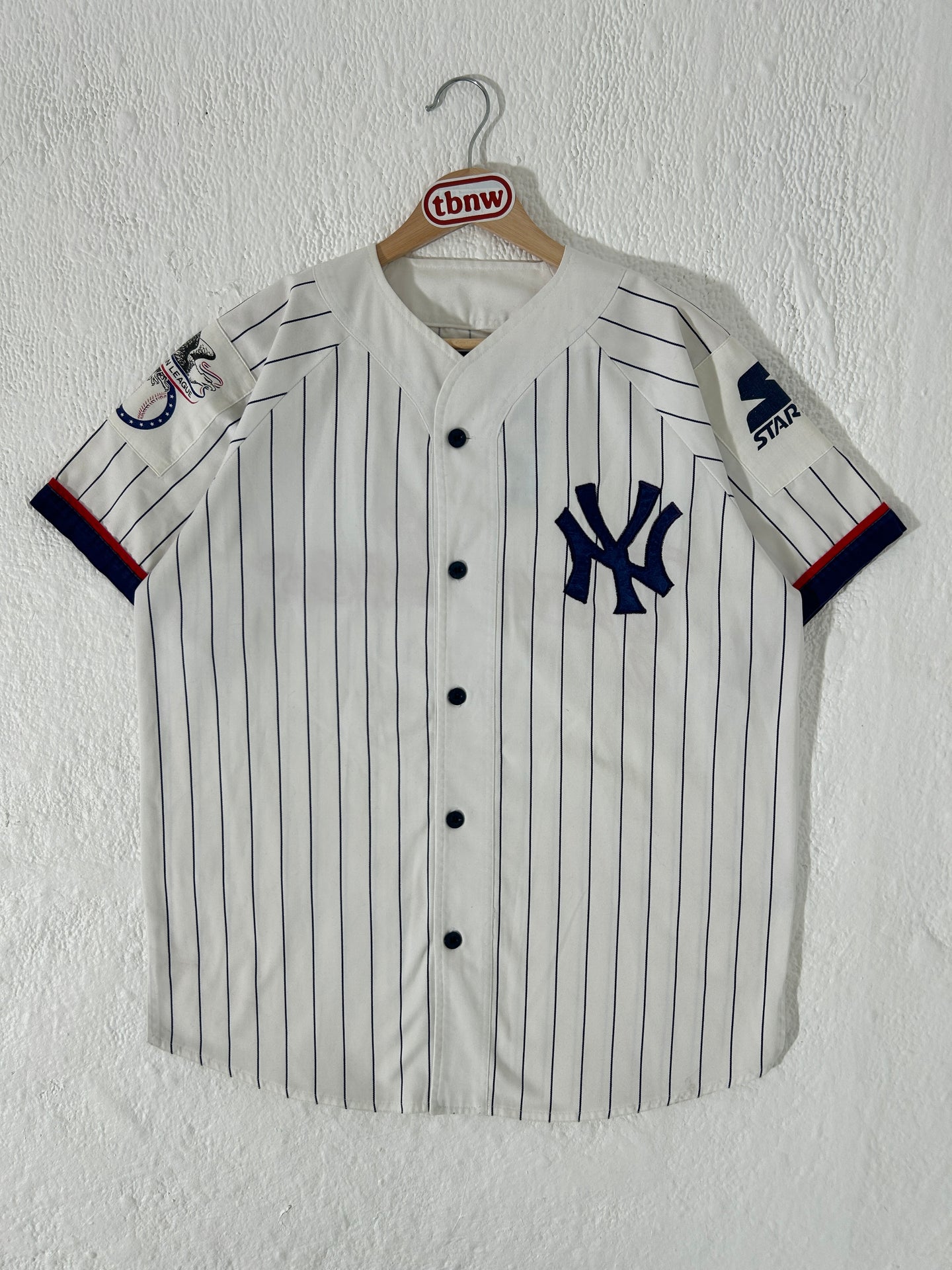 Vintage 1990's New York Yankees Starter White Pinstripe Jersey Sz. M
