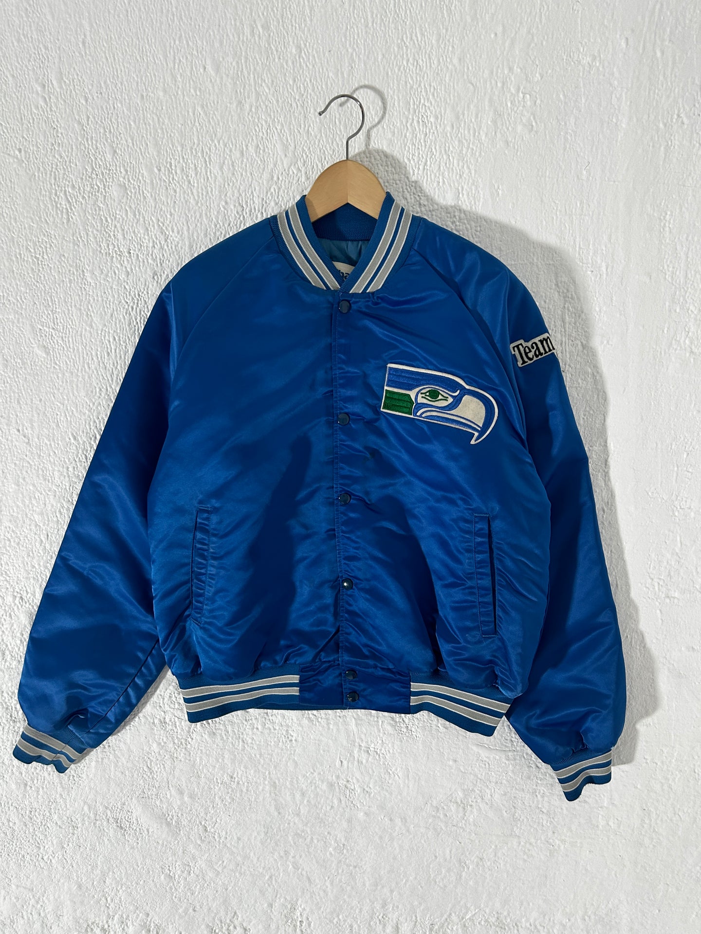 Seahawks スタジャン 青 Seattle Seahawks Vintage Satin Jacket Size L