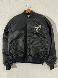 RARE PADS Vintage 1990s Oakland Raiders Satin 'SPELL-OUT' Starter Jacket Sz. XL