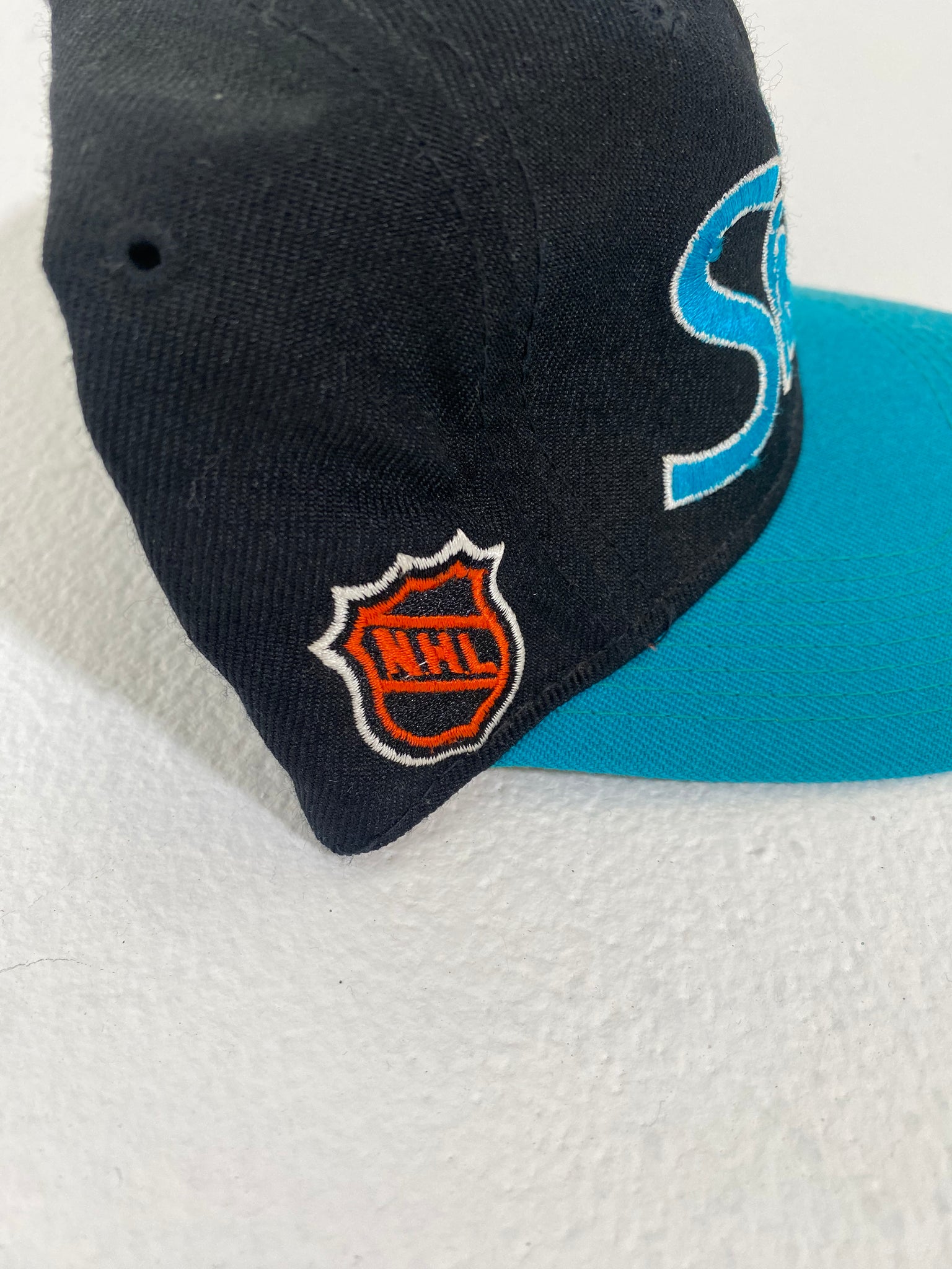 Vintage 90s San Jose Sharks Sports Specialties Script SnapBack Hat Cap NHL