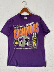 Vintage 1990 University of Washington UW Huskies 1991 National Champs T-Shirt Sz. L