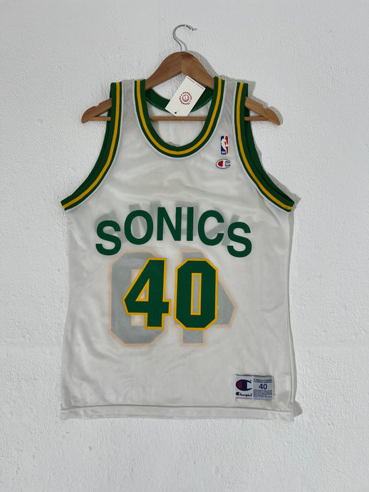 Vintage 1990's Seattle Supersonics 'Shawn Kemp' White Champion Jersey Sz. 40 (M)