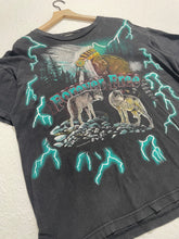 90s USA Thunder Forever Free Wolf Native Lightning AOP Tshirt SZ L