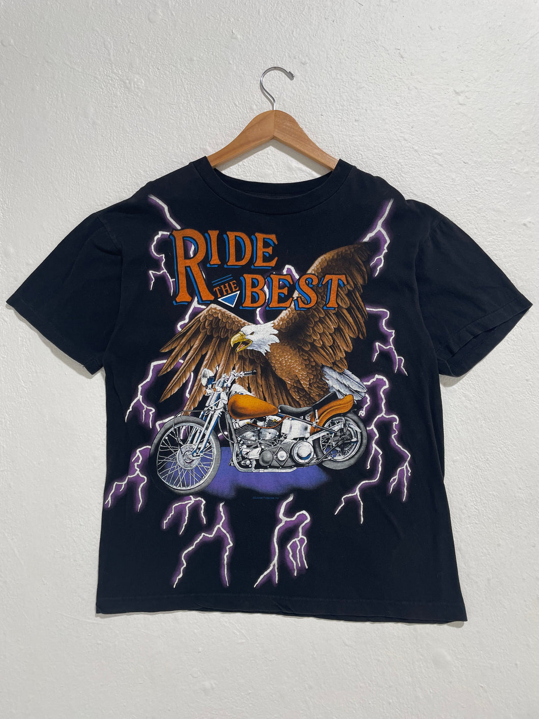 Vintage 90s American Thunder Ride The Best Shirt  SZ L Lightning Motorcycle Eagle Tshirt