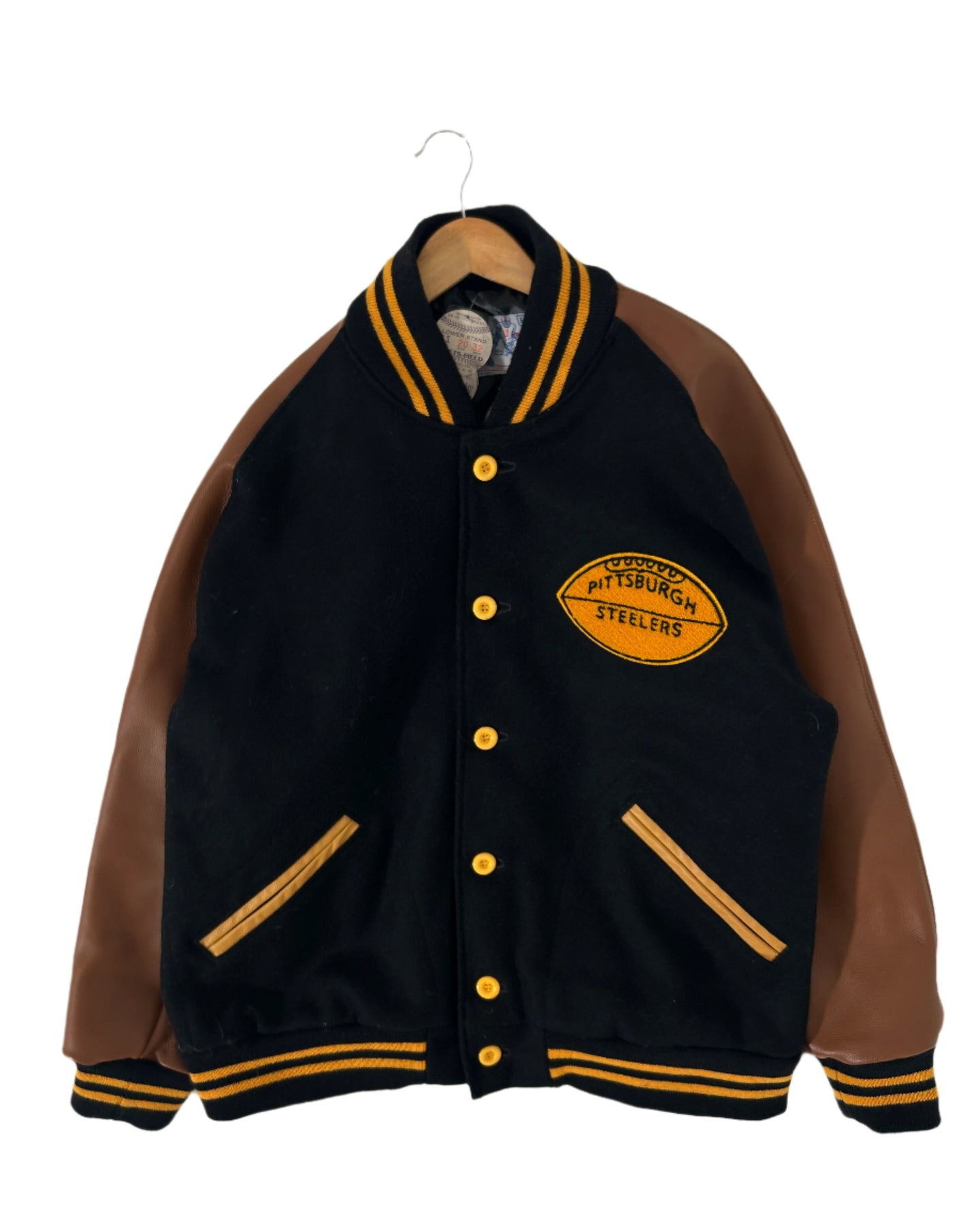 Ebbets Field Flannels Pitsburgh Steelers Leather Varsity Jacket Size X