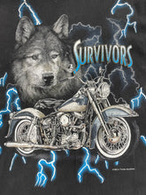 90s American Thunder “Survivors” Biker Wolf Lightning T-Shirt SZ L