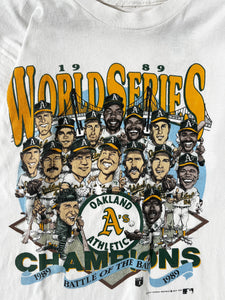 Vintage 1989 Oakland Athletics 'Battle of the Bay' World Series CHAMPS T-Shirt Sz. L