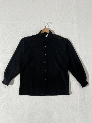 Vintage Creme De Silk Black Button Up Sz. XL