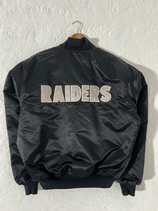 RARE PADS Vintage 1990s Oakland Raiders Satin 'SPELL-OUT' Starter Jacket Sz. XL