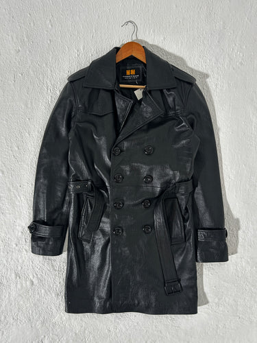 Vintage Womens Leather Trench Coat Jacket Size M