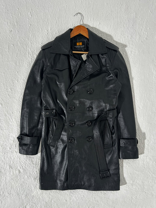 Vintage Womens Leather Trench Coat Jacket Size M