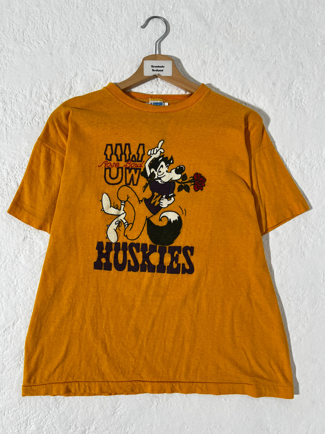 Vintage UW Huskies Rose Bowl Yellow Boxy Champion T-Shirt Sz. X-Large