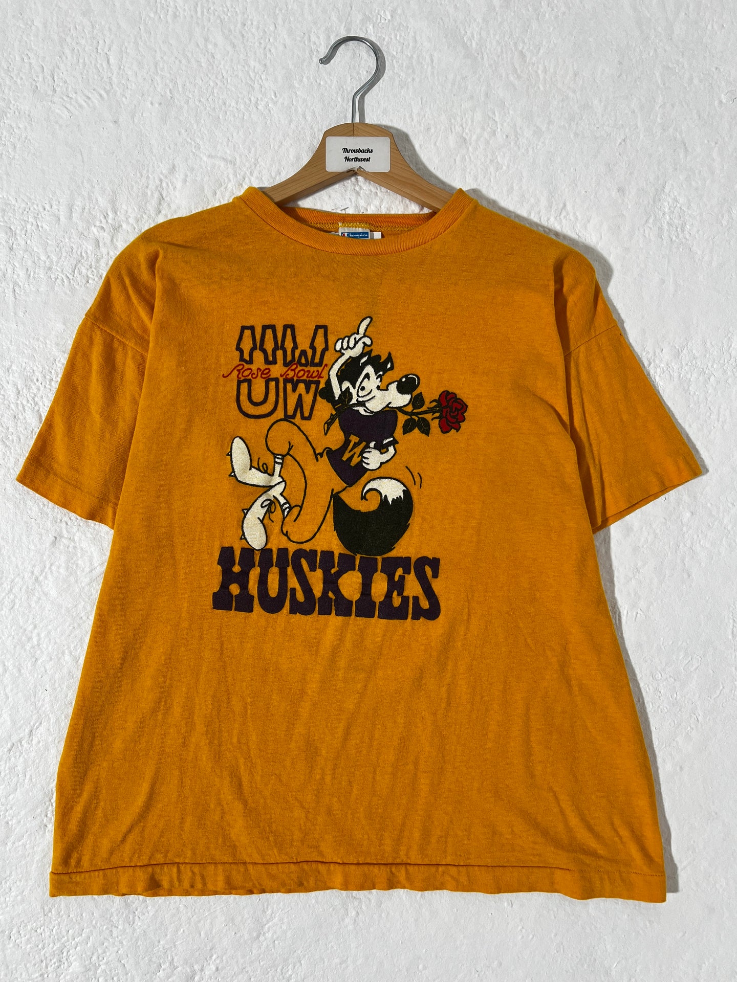 Vintage UW Huskies Rose Bowl Yellow Boxy Champion T-Shirt Sz. X-Large