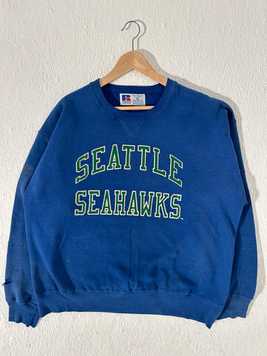 Vintage Seattle Seahawks Distressed Blue Russell Crewneck Size XL