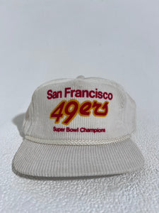 Vintage San Francisco 49ers SB Champs White Corduroy Snapback Hat