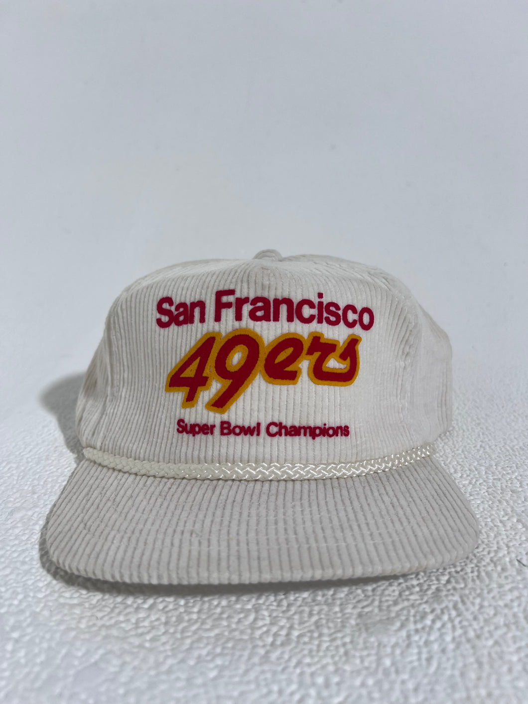 Vintage San Francisco 49ers SB Champs White Corduroy Snapback Hat