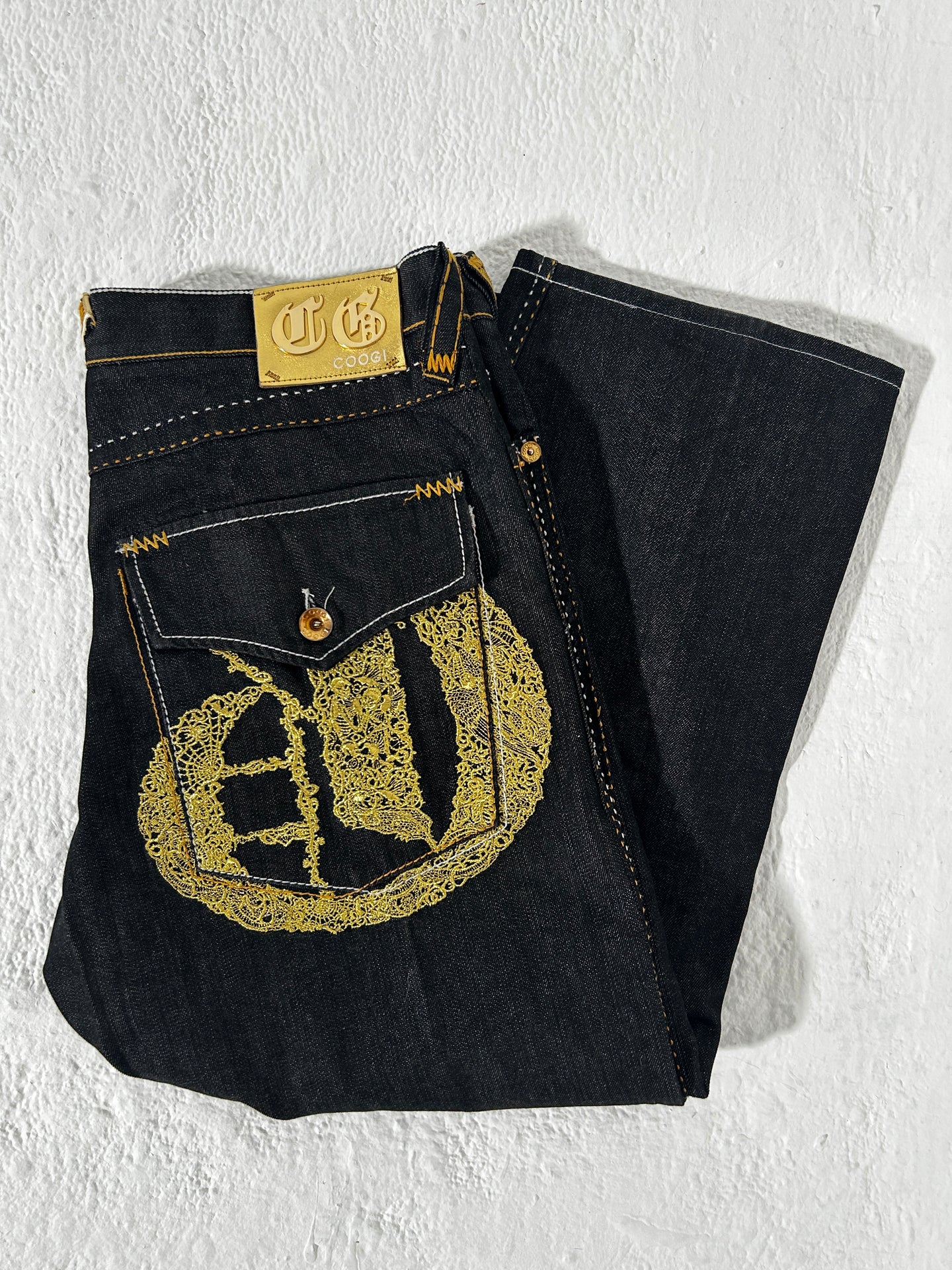 Coogi Y2k Gold Stitch CG Embroidered Back Pockets Size 36x34