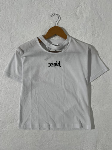 X-Girl Cutout Neckline Baby White T-Shirt Sz. M