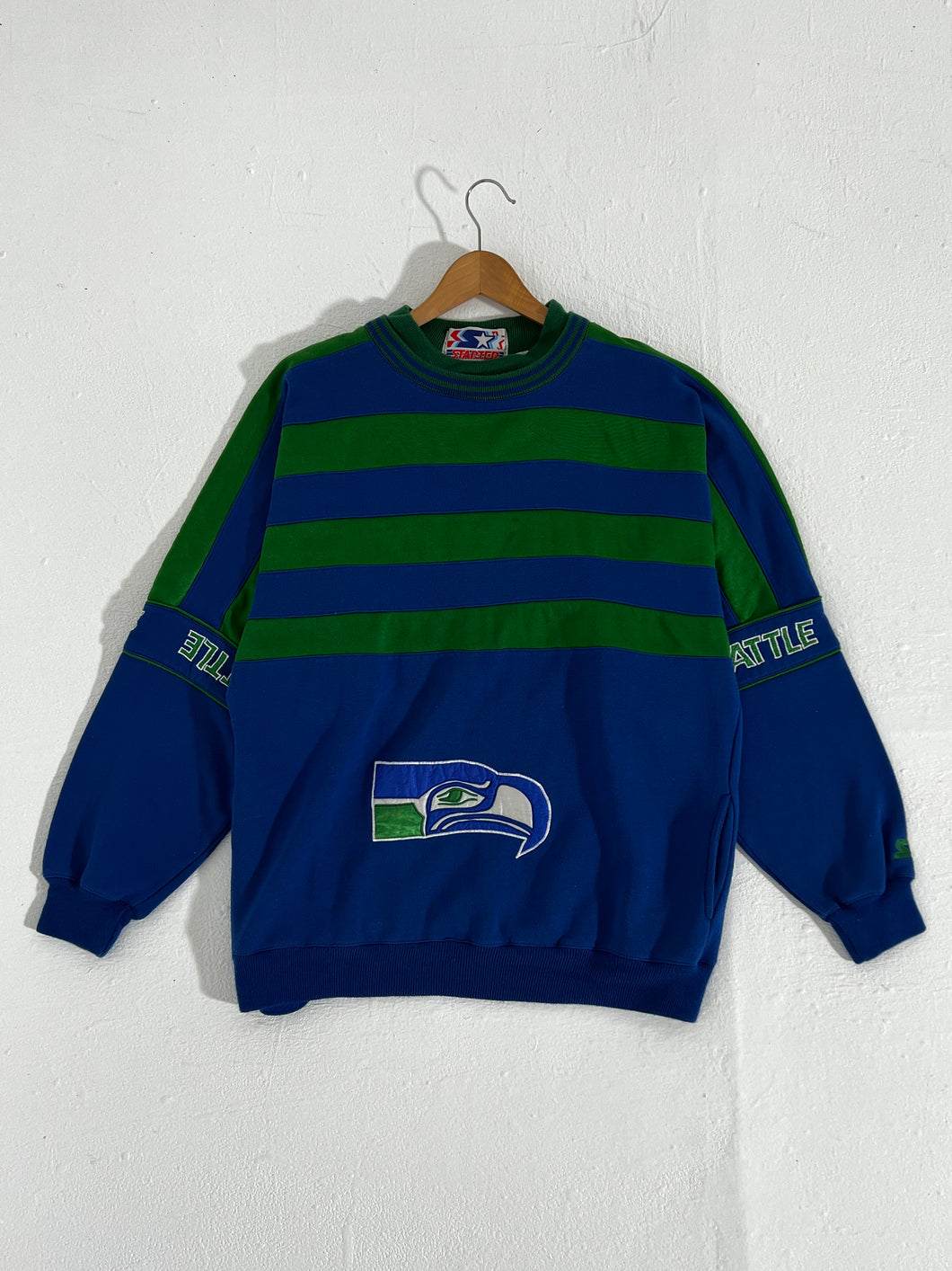 Vintage 1990's Seattle Seahawks Starter Striped Crewneck Sz. XL