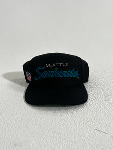Vintage Seattle Seahawks Black Script Snapback Hat
