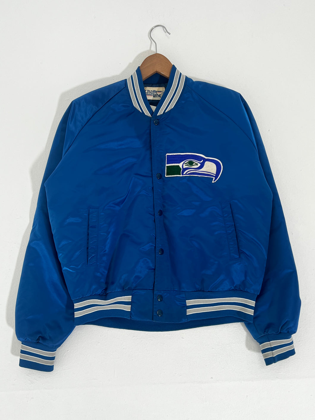 Vintage 1990's Blue Seattle Seahawks Satin Starter Jacket Sz.L