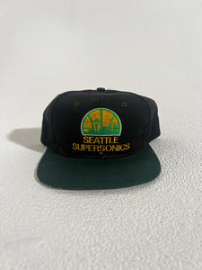 Vintage 1990's Seattle Supersonics Black/Grn Snapback Hat