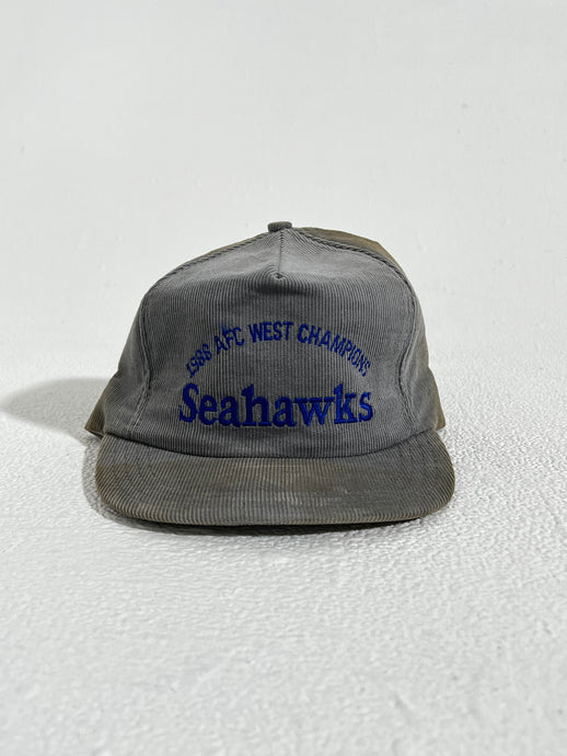 Vintage 1988 AFC West Champions Seattle Seahawks Grey Corduroy Snapback Hat