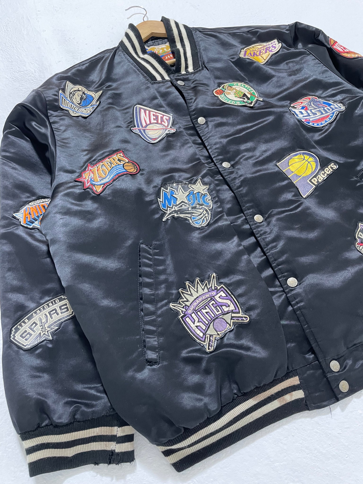 Vintage Jeff Hamilton NBA Patches Satin Bomber Jacket Sz. 2XL