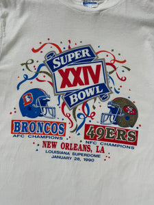 Vintage 1990's Denver Broncos vs. SF 49ers SB XXIV T-Shirt Sz. L