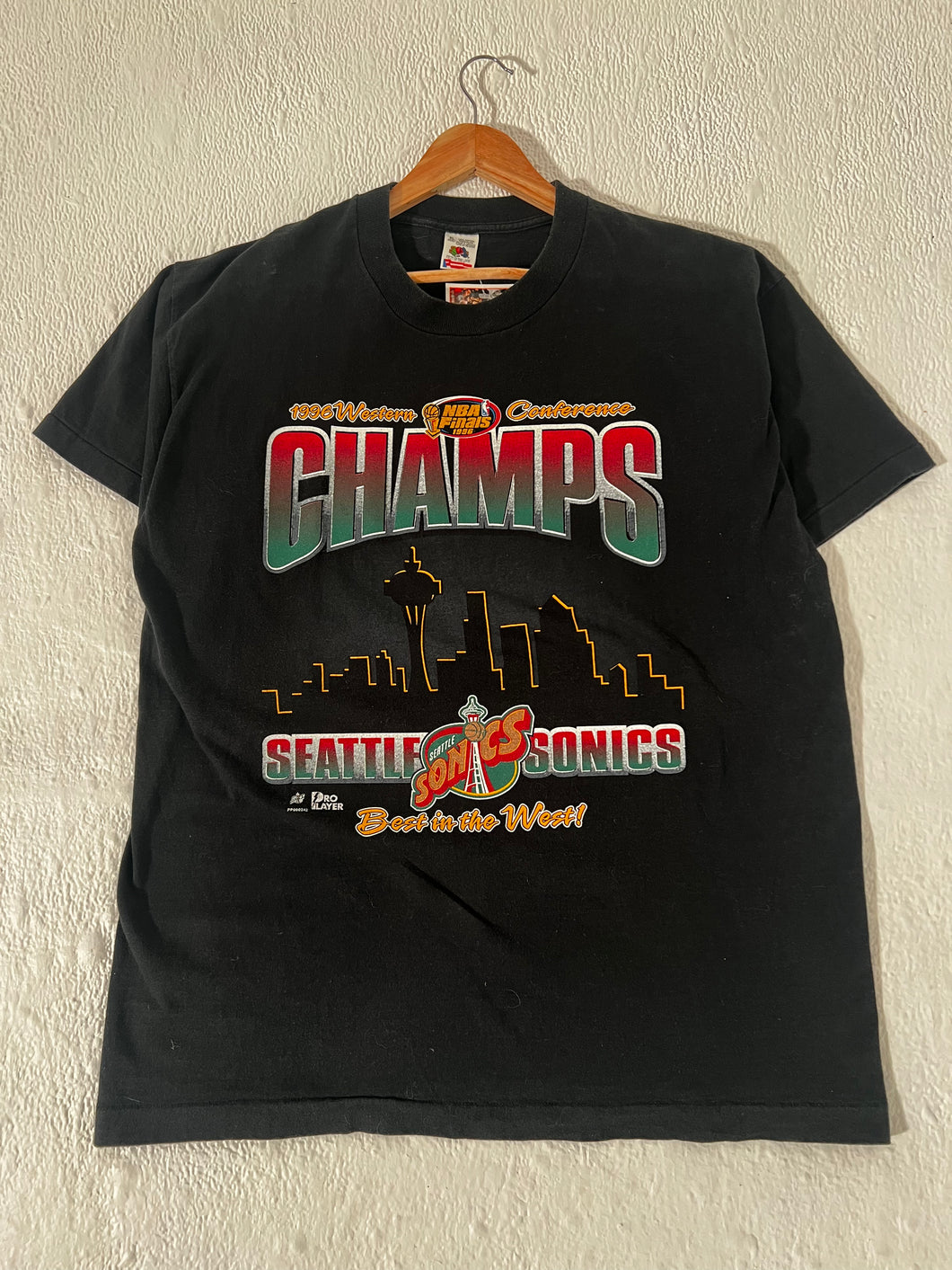 Vintage 1990's Seattle SuperSonics 1996 Western Conf. Champs Skyline T-Shirt Sz. XL