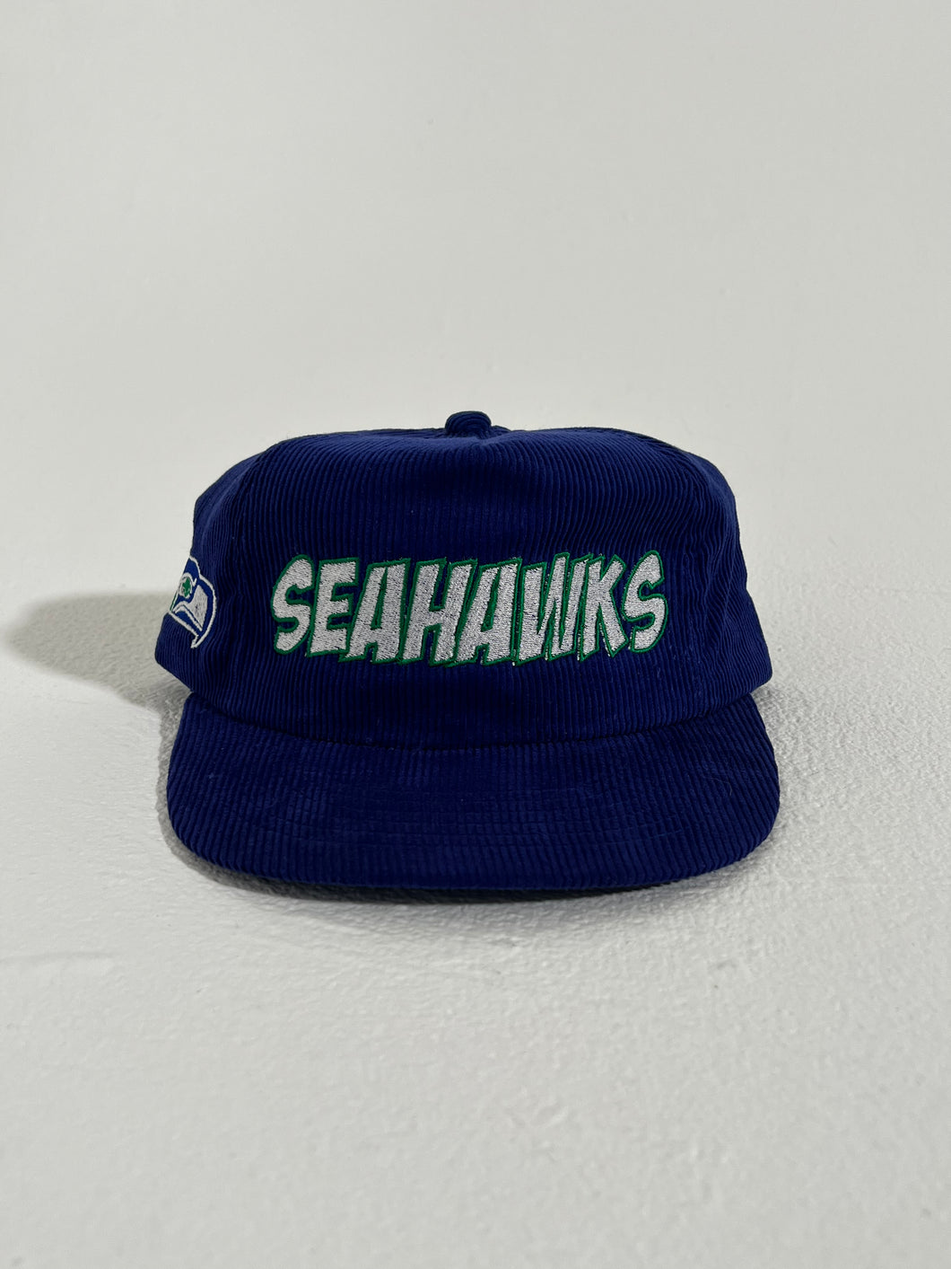 Vintage Seattle Seahawks Text Logo Blue Corduroy Snapback Hat