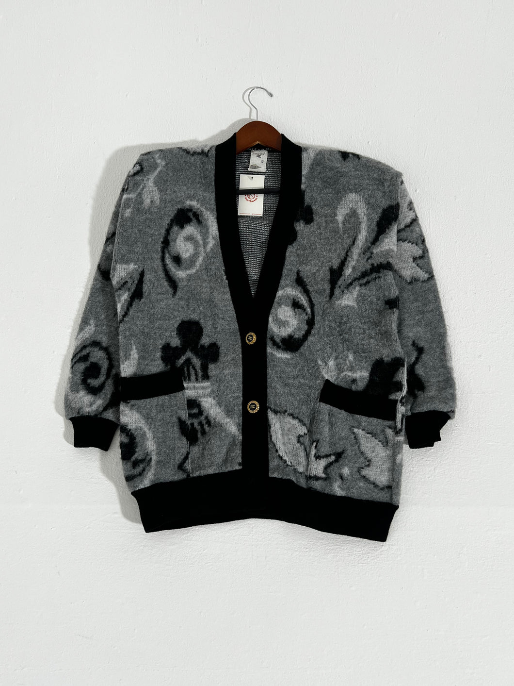 Vintage 1990's Colon Black/Gray Acrylic Cardigan Sz. L