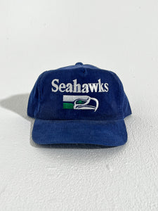 Vintage 1990's Seattle Seahawks Logo Blue Corduroy Snapback Hat