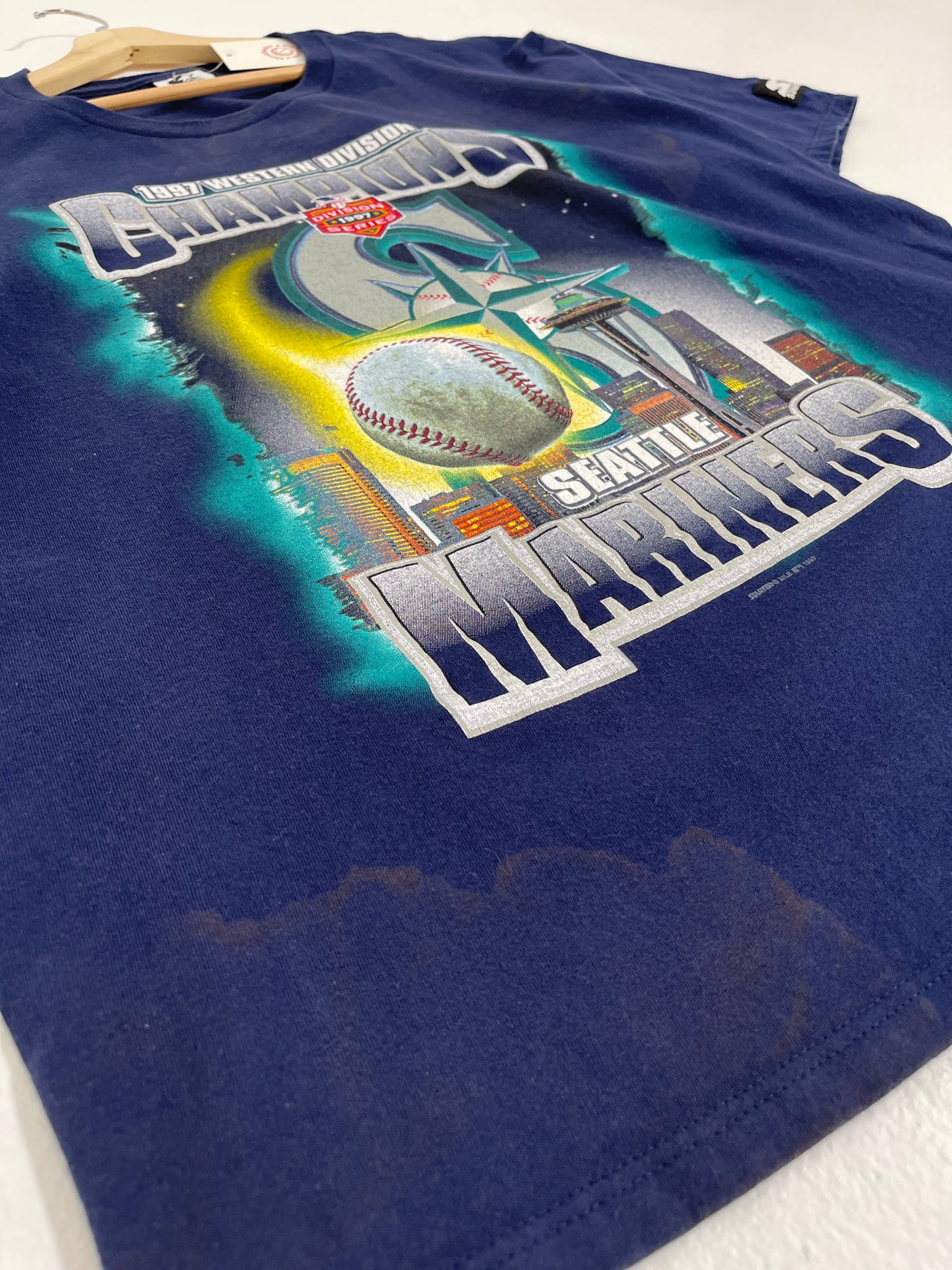 Vintage, Shirts, Vintage Seattle Mariners 997 Newspaper Print Graphic  Tshirt Al West Champions