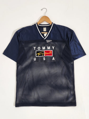 Vintage 1990s Tommy Hilfiger Sports USA Navy Mesh Jersey Sz. L