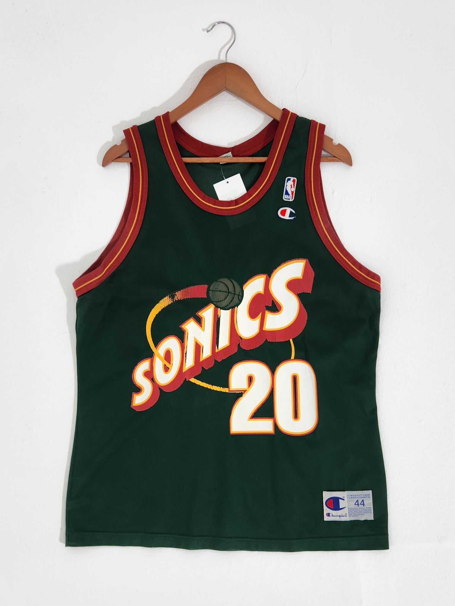 VINTAGE CHAMPION NBA SEATTLE SUPERSONICS PAYTON #20 JERSEY 1990s SIZE –  Vintage rare usa